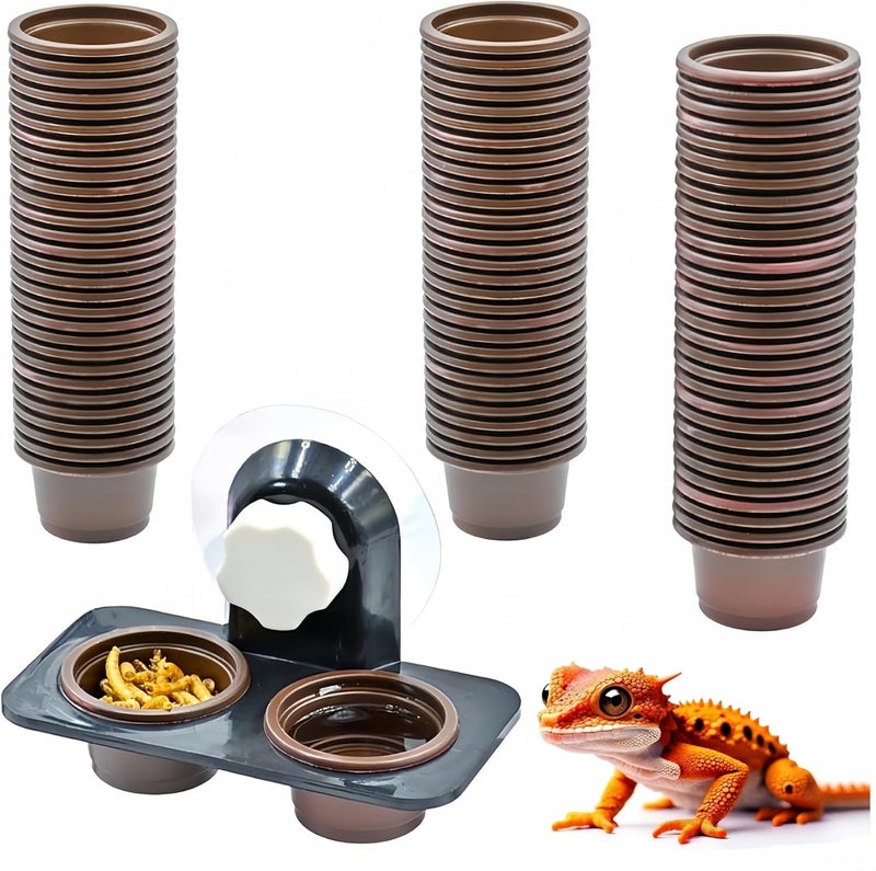 MRTIOO 100 Cups + Feeding Ledge Enhanced, Reptile Amphibian Food Bowls and Water Dish, for Crested Gecko Lizard Or Other Small Pet Feeder Ledge Accessories Supplies, with Sustainable Cups - Image 1